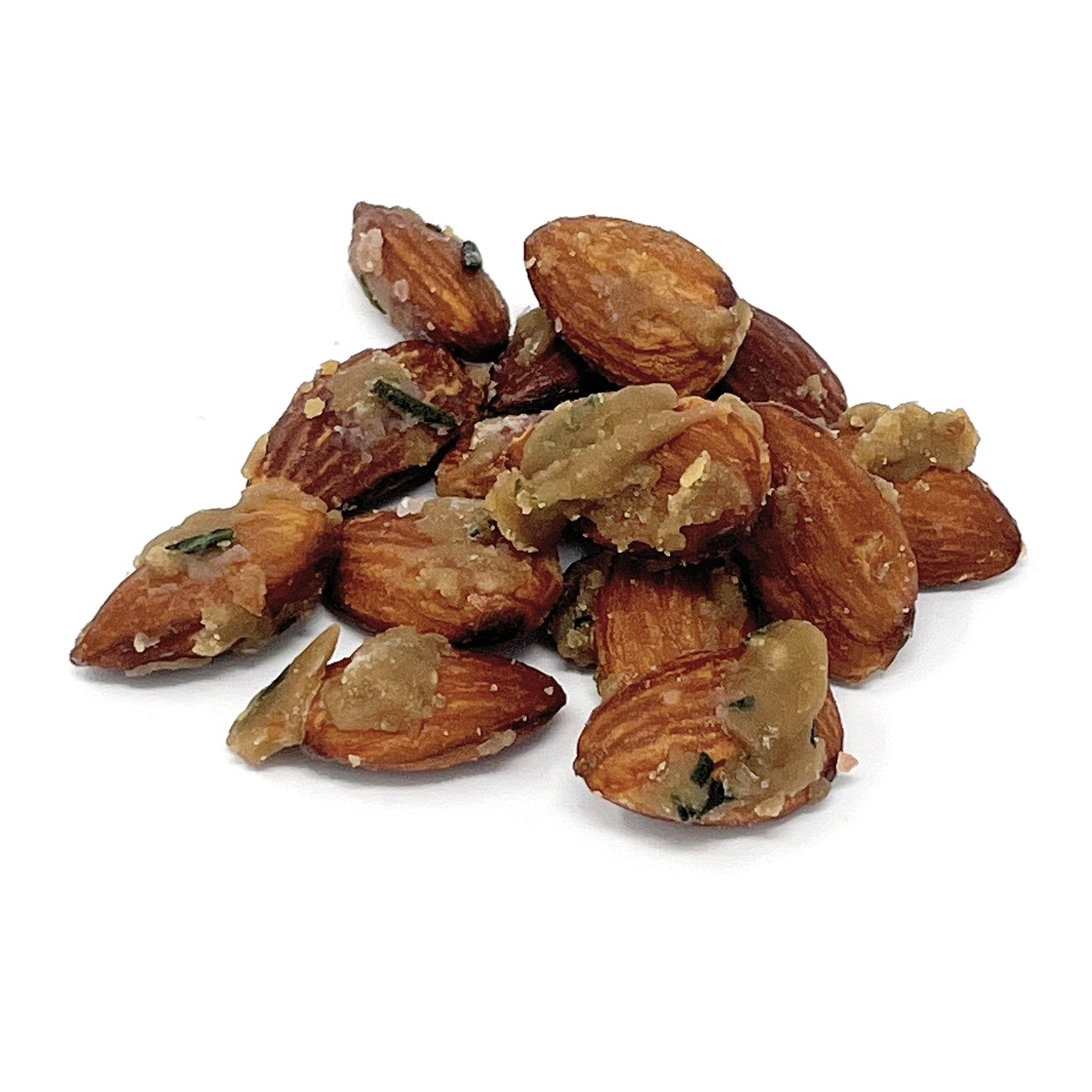 Almonds with visible seeds on a white background