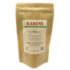 Kraft paper packaging of Karen's Roasted Rosemary Cashews with a label on a white background